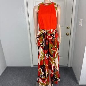 Vintage 70s Keone Women's Dress 13 Barkcloth Cotton Mod Party Maxi Hawaiian PP11